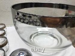 VTG MCM Dorothy Thorpe Silver Band Punch Bowl 20 Roly Poly Cups Ladle