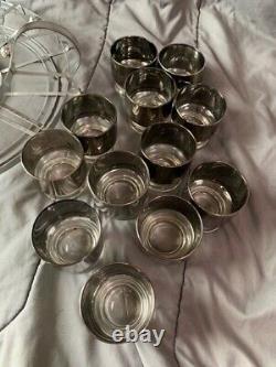 VTG MCM Dorothy Thorpe Silver Ombré Punch Bowl 12 Roly-poly Glasses Caddy Set