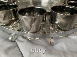 VTG MCM Dorothy Thorpe Silver Ombré Punch Bowl 12 Roly-poly Glasses Caddy Set