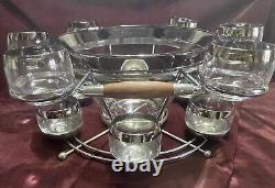 VTG MCM Dorothy Thorpe Wood Chrome& Fade Silver Glass Roly-Poly Punch Bowl WOW