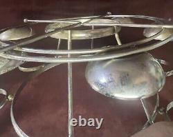 VTG MCM Dorothy Thorpe Wood Chrome& Fade Silver Glass Roly-Poly Punch Bowl WOW