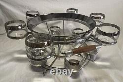 VTG MCM Dorothy Thorpe Wood Chrome& Fade Silver Glass Roly-Poly Punch Bowl WOW