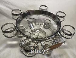 VTG MCM Dorothy Thorpe Wood Chrome& Fade Silver Glass Roly-Poly Punch Bowl WOW