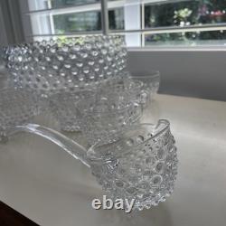 VTG MCM Duncan Miller Clear Bubble Glass Hobnail Punch Bowl Ladle 12 Cups EUC