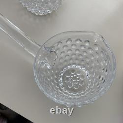 VTG MCM Duncan Miller Clear Bubble Glass Hobnail Punch Bowl Ladle 12 Cups EUC