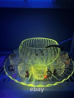 VTG MCM Manganese Duncan & Miller Radiance Punch Bowl Underplate Ladle & 12 Cups