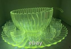 VTG Manganese Glass Heisey Crystolite Punch Bowl Set Underplate, Ladle & 12 Cups