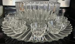 VTG Manganese Glass Heisey Crystolite Punch Bowl Set Underplate, Ladle & 12 Cups