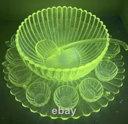 VTG Manganese Glass Heisey Crystolite Punch Bowl Set Underplate, Ladle & 12 Cups