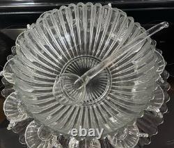 VTG Manganese Glass Heisey Crystolite Punch Bowl Set Underplate, Ladle & 12 Cups