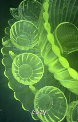 VTG Manganese Glass Heisey Crystolite Punch Bowl Set Underplate, Ladle & 12 Cups