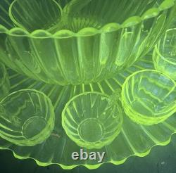 VTG Manganese Glass Heisey Crystolite Punch Bowl Set Underplate, Ladle & 12 Cups