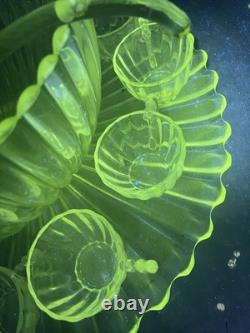 VTG Manganese Glass Heisey Crystolite Punch Bowl Set Underplate, Ladle & 12 Cups