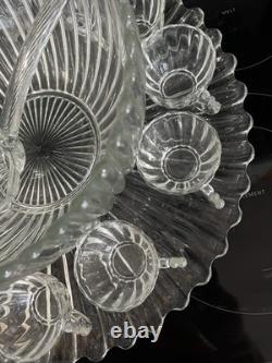 VTG Manganese Glass Heisey Crystolite Punch Bowl Set Underplate, Ladle & 12 Cups