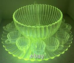 VTG Manganese Glass Heisey Crystolite Punch Bowl Set Underplate, Ladle & 12 Cups