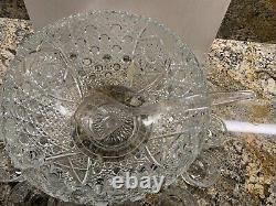 VTG Mid Century L E Smith Daisy & Button Saw Edge Glass Punch Bowl Set 12 Cups