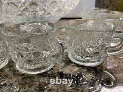 VTG Mid Century L E Smith Daisy & Button Saw Edge Glass Punch Bowl Set 12 Cups