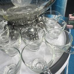 VTG PITMAN-DREITZER 15pc Punch Bowl Ornate Stand, Ladle, 12 Cups