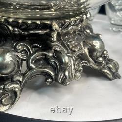 VTG PITMAN-DREITZER 15pc Punch Bowl Ornate Stand, Ladle, 12 Cups
