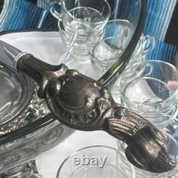 VTG PITMAN-DREITZER 15pc Punch Bowl Ornate Stand, Ladle, 12 Cups
