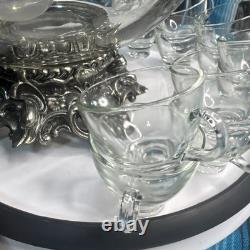 VTG PITMAN-DREITZER 15pc Punch Bowl Ornate Stand, Ladle, 12 Cups