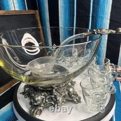 VTG PITMAN-DREITZER 15pc Punch Bowl Ornate Stand, Ladle, 12 Cups