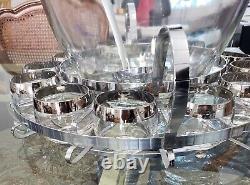VTG ROLY POLY Dorothy Thorpe 15 pc Silver Punch Bowl/Glasses, Metal Caddy Ladle