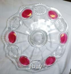 VTG TIFFIN Moon and Stars Pattern Glass PUNCH BOWL Set Ladle-12 cups-Glass Tray