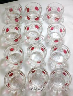VTG TIFFIN Moon and Stars Pattern Glass PUNCH BOWL Set Ladle-12 cups-Glass Tray