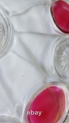 VTG TIFFIN Moon and Stars Pattern Glass PUNCH BOWL Set Ladle-12 cups-Glass Tray