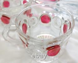 VTG TIFFIN Moon and Stars Pattern Glass PUNCH BOWL Set Ladle-12 cups-Glass Tray