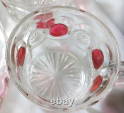VTG TIFFIN Moon and Stars Pattern Glass PUNCH BOWL Set Ladle-12 cups-Glass Tray
