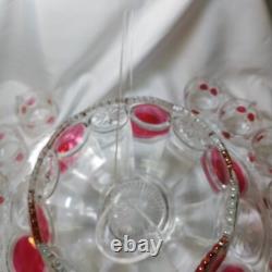 VTG TIFFIN Moon and Stars Pattern Glass PUNCH BOWL Set Ladle-12 cups-Glass Tray