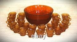 VTG Tiara Indiana Glass Amber Sandwich Pattern Punch Bowl 12 Cups