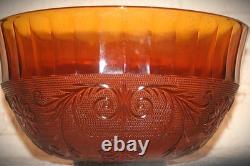 VTG Tiara Indiana Glass Amber Sandwich Pattern Punch Bowl 12 Cups