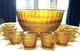 VTG Tiara Indiana Glass Amber Sandwich Pattern Punch Bowl 12 Cups Ladle OrgBox