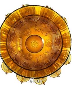 VTG Tiara Indiana Glass Amber Sandwich Pattern Punch Bowl 12 Cups Ladle OrgBox