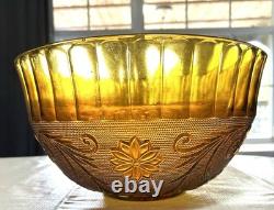 VTG Tiara Indiana Glass Amber Sandwich Pattern Punch Bowl 12 Cups Ladle OrgBox