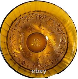 VTG Tiara Indiana Glass Amber Sandwich Pattern Punch Bowl 12 Cups Ladle OrgBox