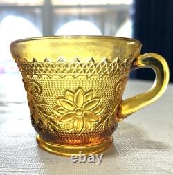 VTG Tiara Indiana Glass Amber Sandwich Pattern Punch Bowl 12 Cups Ladle OrgBox
