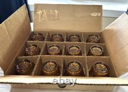 VTG Tiara Indiana Glass Amber Sandwich Pattern Punch Bowl 12 Cups Ladle OrgBox