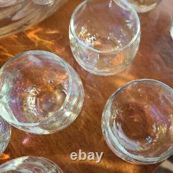 VTG West Virginia Glass Iridescent Drape Loop Optic Punch Bowl SET 12 Glasses