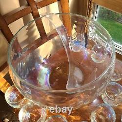 VTG West Virginia Glass Iridescent Drape Loop Optic Punch Bowl SET 12 Glasses