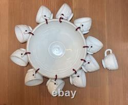 VTG Westmoreland Milk Glass Punch Bowl 11 Cups With Hooks Grape / Pineapple Motif
