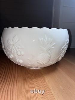 VTG Westmoreland Milk Glass Punch Bowl 11 Cups With Hooks Grape / Pineapple Motif