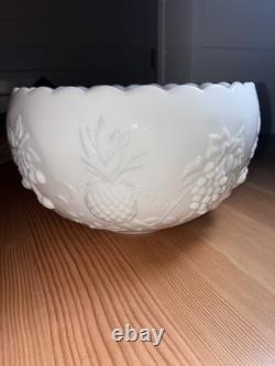 VTG Westmoreland Milk Glass Punch Bowl 11 Cups With Hooks Grape / Pineapple Motif