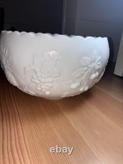 VTG Westmoreland Milk Glass Punch Bowl 11 Cups With Hooks Grape / Pineapple Motif