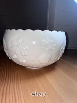 VTG Westmoreland Milk Glass Punch Bowl 11 Cups With Hooks Grape / Pineapple Motif