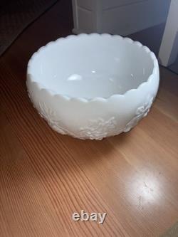 VTG Westmoreland Milk Glass Punch Bowl 11 Cups With Hooks Grape / Pineapple Motif