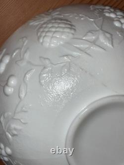 VTG Westmoreland Milk Glass Punch Bowl 11 Cups With Hooks Grape / Pineapple Motif